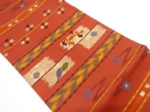 横段に束ね熨斗・花模様織り出し　名古屋帯